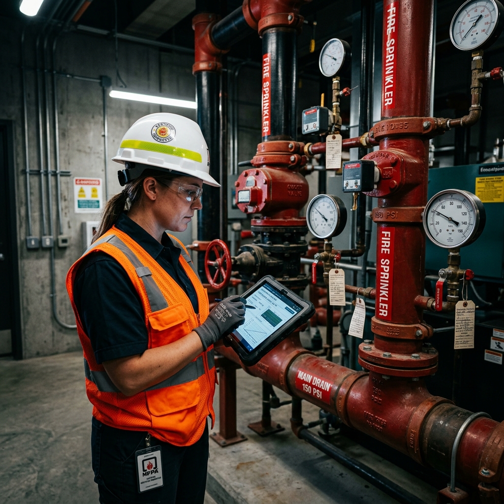 Fire sprinkler inspection and NFPA 25 testing technician on Long Island